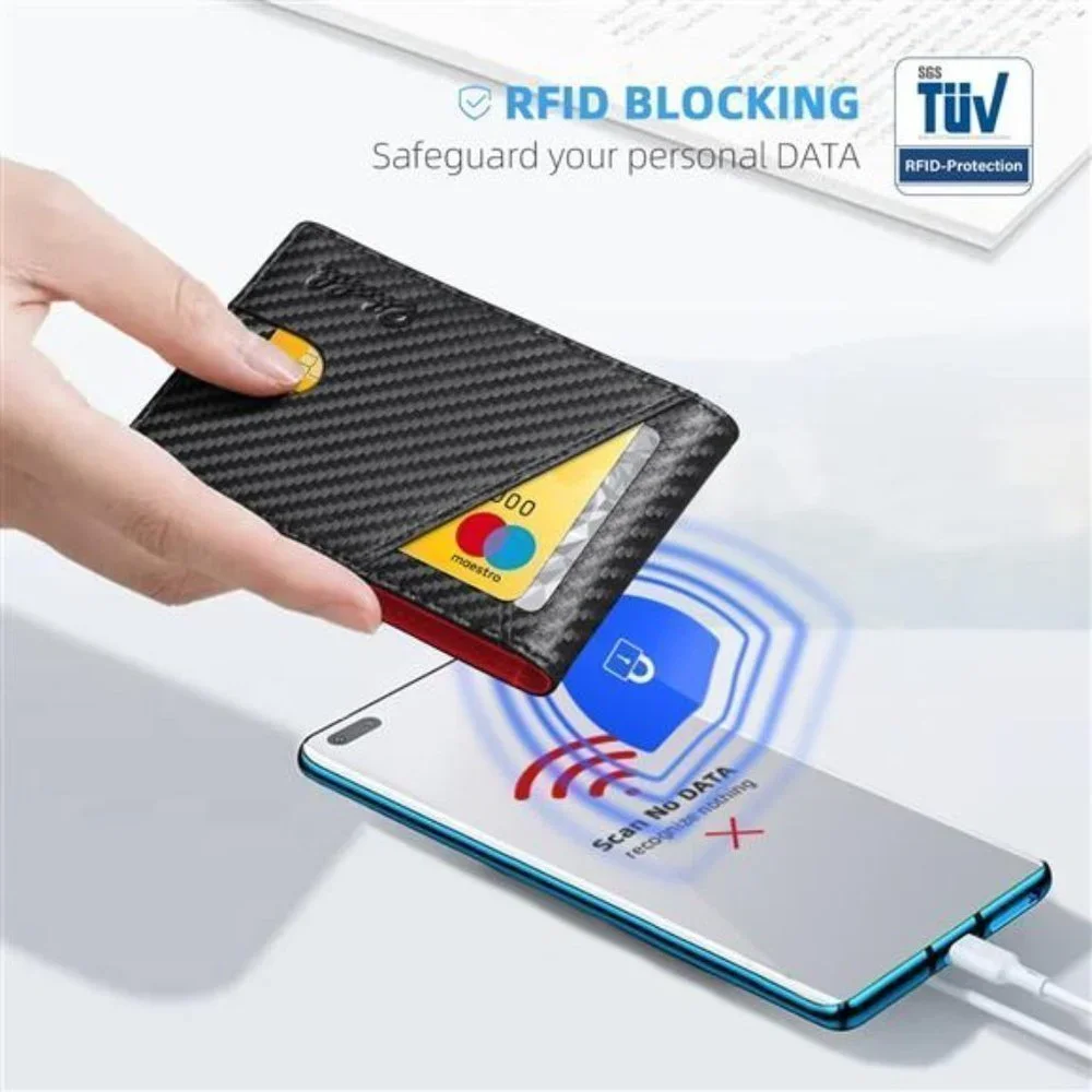 Red/Black RFID Wallets for Men Slim Money Clip Wallet